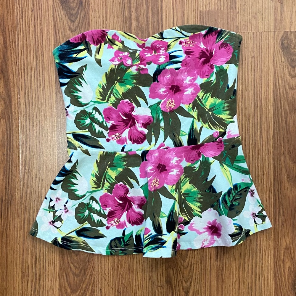 Express Floral Hawaiian Print Strapless Top